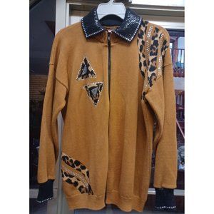 Vintage Mardel Handcrafted Womens Boho Zip Sweater M-L Heavily Decorated